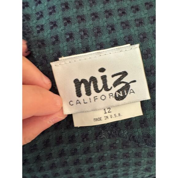 Miz California Green Navy Weave Plaid Vintage Career Dress Womens 12 Midi - Picture 12 of 14